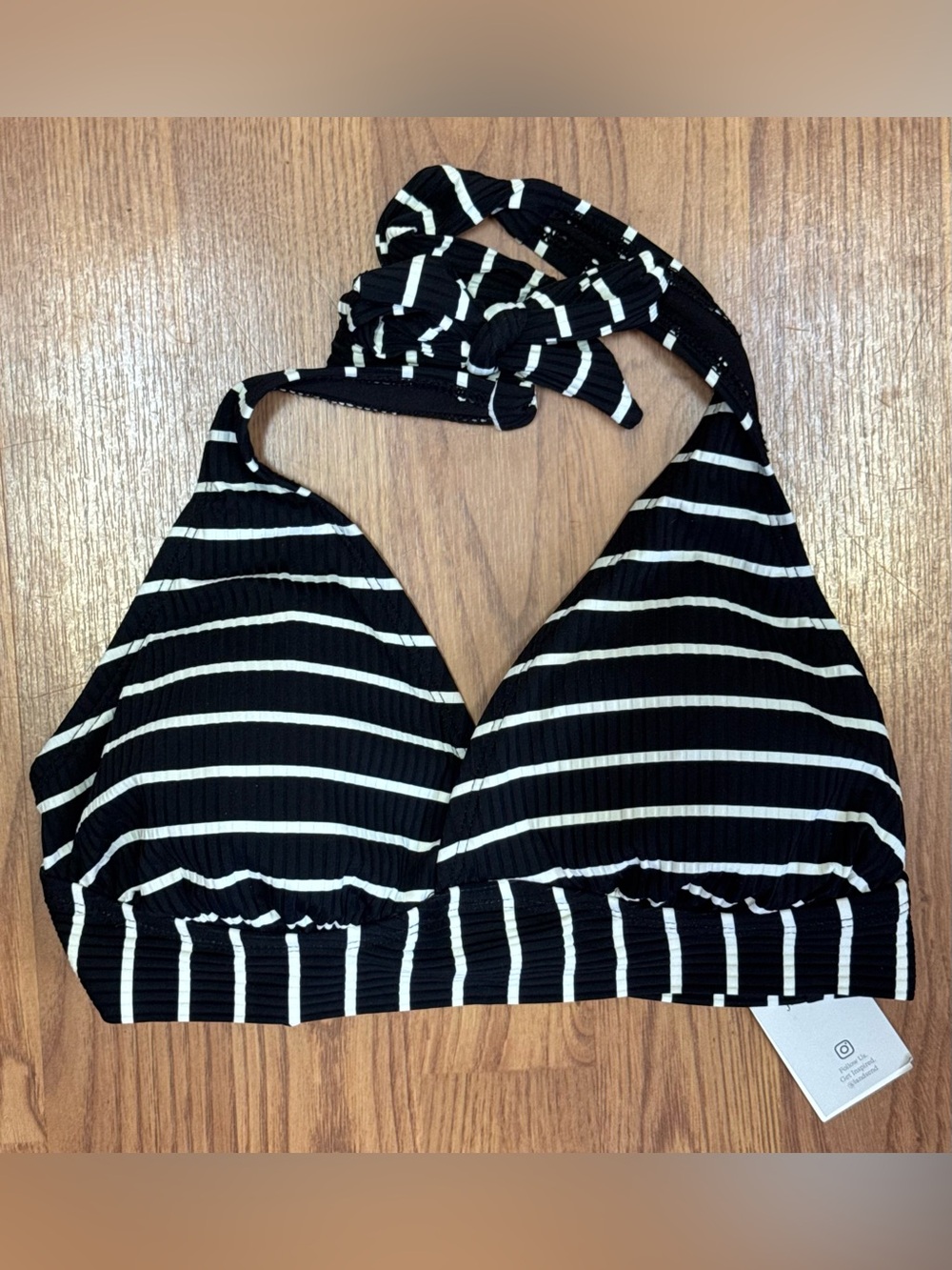 ❤️ Lands' End Size 8 Black White Striped Halter Camisole Swimsuit Bikini Top B18